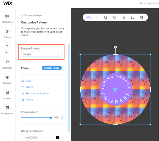 A screenshot showing the customization options for patterns with images.