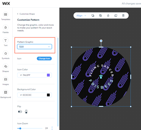 A screenshot showing the customization options for patterns with icons.