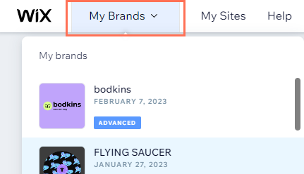 A screenshot of the My Brands drop-down.