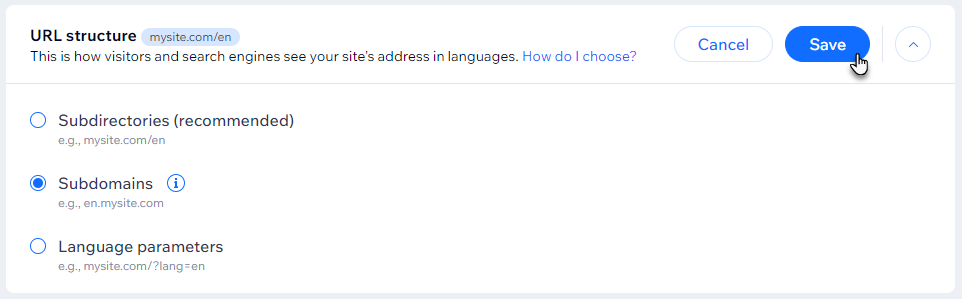 Una captura de pantalla de las opciones de estructura de la URL disponibles en la pestaña Configuración.