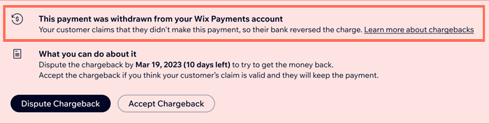 Notification of a chargeback with a reason given,