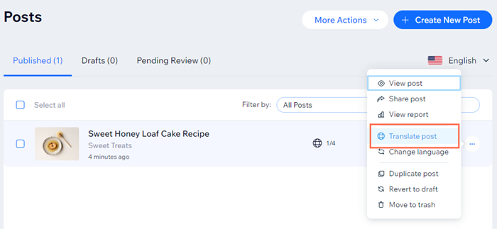 A screenshot showing the option to translate a post.