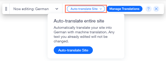 צילום מסך שמראה את האפשרות Auto-translate Site (תרגום אוטומטי של האתר).