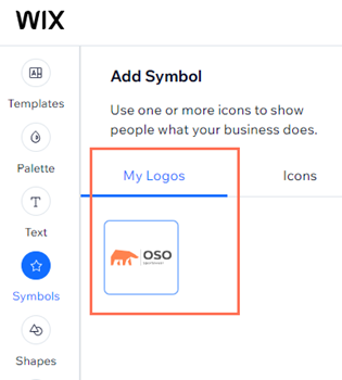 A screenshot of the Symbols tab with the My Logos option highlighted.