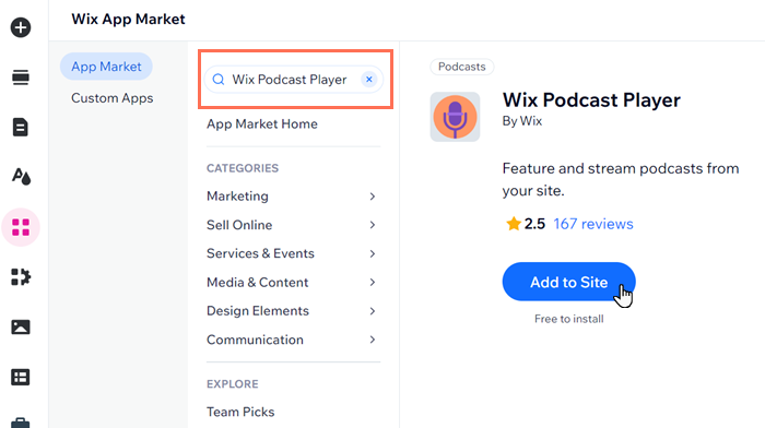 Uma captura de tela do Wix App Market mostrando
