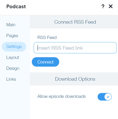 Uma captura de tela do painel Configurações mostrando as opções de Feed RSS.