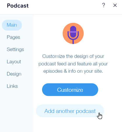 A screenshot showing the Add another podcast button.