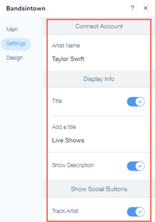 A screenshot of the Settings panel in the Bandsintown app.