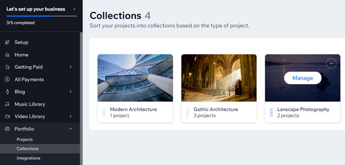 A screenshot of the Collections page in the dashboard.