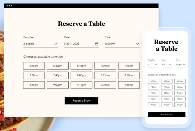 A screenshot of options in Wix Restaurants table reservations.