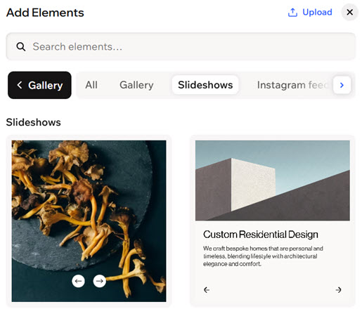 A screenshot showing the slideshow options in the Add panel.