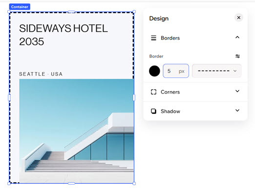 צילום מסך של אפשרויות העיצוב של תיבה.