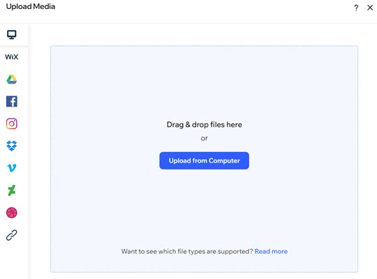 צילום מסך של החלונית Upload Media.