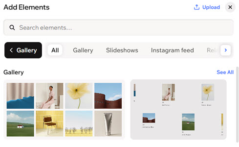 צילום מסך שמראה את האפשרות Gallery בחלונית Add.