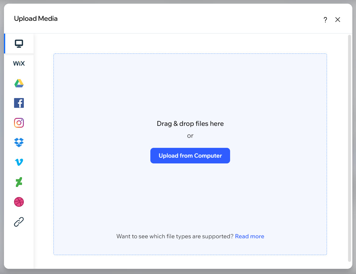 A screenshot of the Upload Media window.