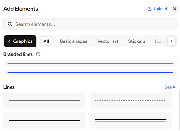 A screenshot of the Graphics category displaying the line options available.