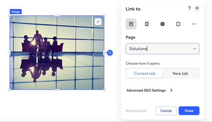 A screenshot of the Link to panel.