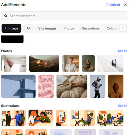 A screenshot of the Image category in the Add panel.