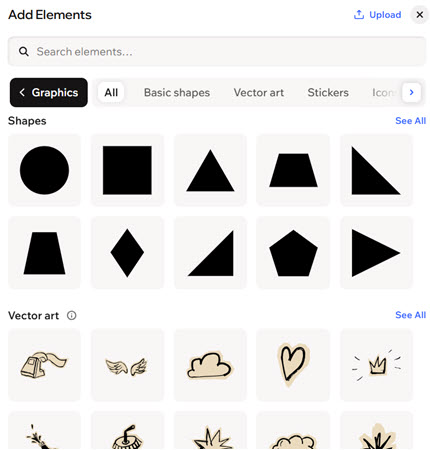 A screenshot of the Graphics category in the Add panel.