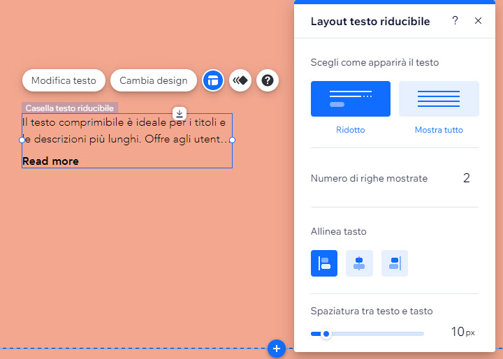 Il pannello di layout del testo riducibile