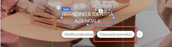 Screenshot del testo evidenziato nell'Editor con il tasto Traduzione automatica in evidenza