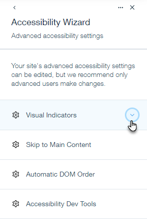 Los ajustes avanzados en el Asistente. El cursor se desplaza sobre el menú desplegable de flechas para ver los indicadores visuales.