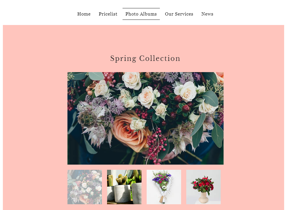 Uma galeria Pro mostrando arranjos de flores em um site Wix online.