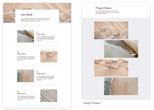 A screenshot showcasing some of  the available Projects page templates.