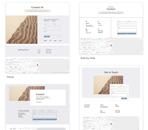 Une capture d'écran montrant certains des templates de page de contact disponibles.