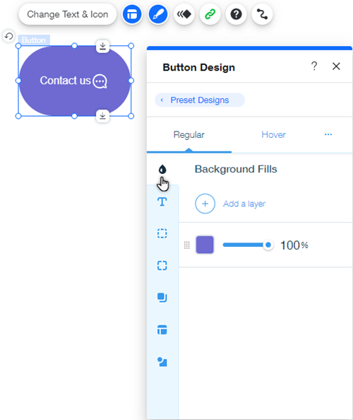 Het ontwerppaneel in de Editor. De standaardweergave is geselecteerd en de cursor staat op de Achtergrondoptie.