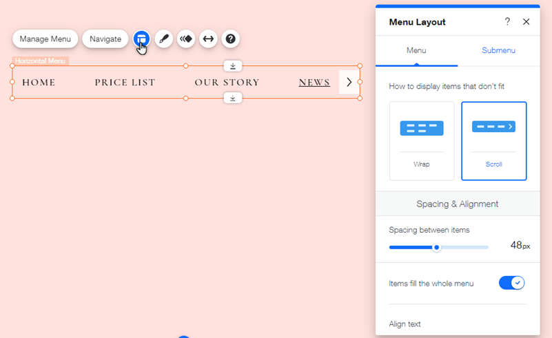 Editor de Wix: cambiar el estilo del menú del sitio, Centro de Ayuda