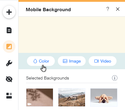 Le panneau d'arrière-plan mobile a été ouvert dans l'Éditeur mobile. Le curseur clique sur l'option pour ajouter une couleur.