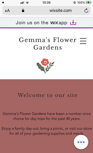 A screenshot of a mobile, showing a live Wix site.
