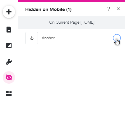 The Hidden on mobile panel in the Wix mobile Editor.