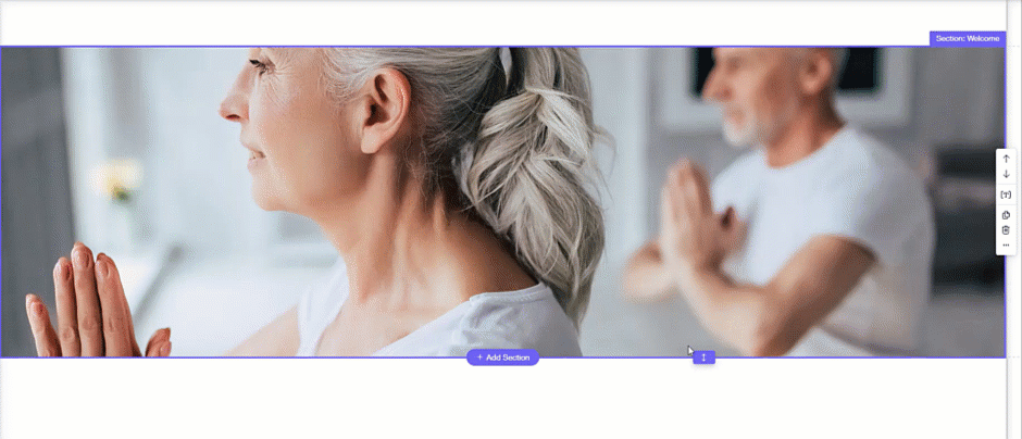 A GIF showing a section being resized. The cursor clicks the handle, and drags it to resize it.