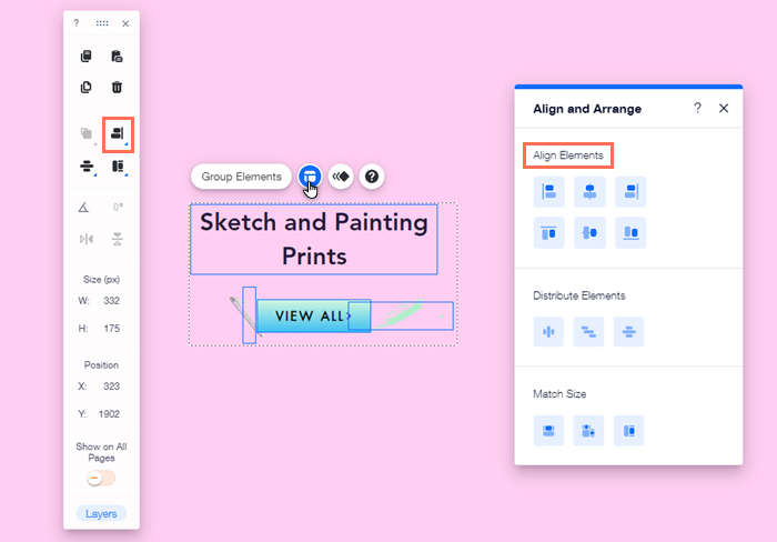 Wix Editor: Aligning, Distributing and Matching the Size of Multiple  Elements, Help Center