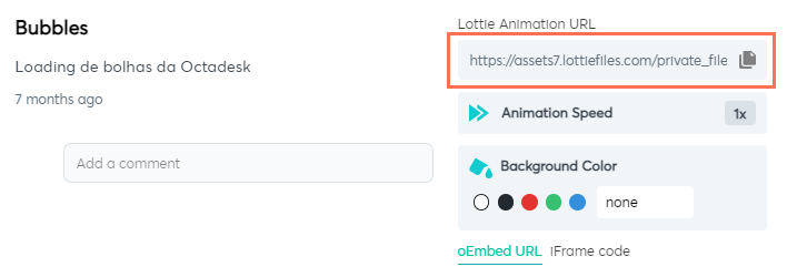 lottiefiles.com'daki animasyon URL'sinin ekran görüntüsü