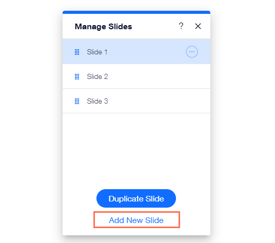 The Manage Slides panel in the Editor. The Add New Slide button has been highlighted.