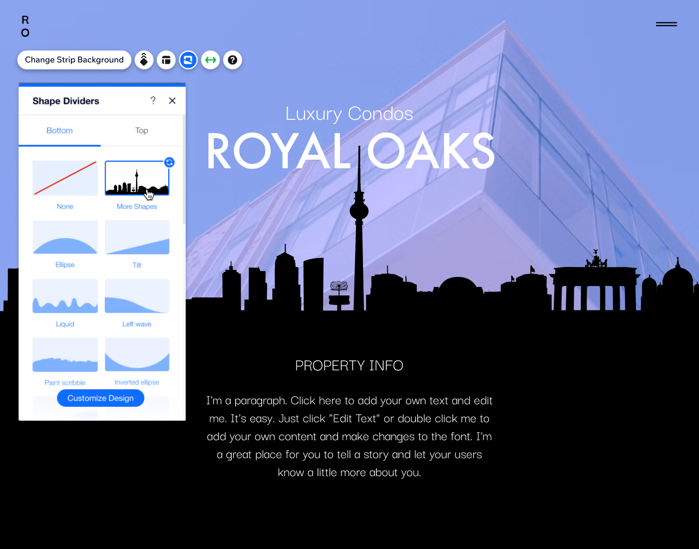 The Shape Divider panel in the Editor. A skyline shape has been selected.