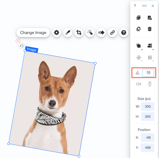 Die Symbolleiste im Editor, das Rotationssymbol und das Rotationsfeld sind hervorgehoben