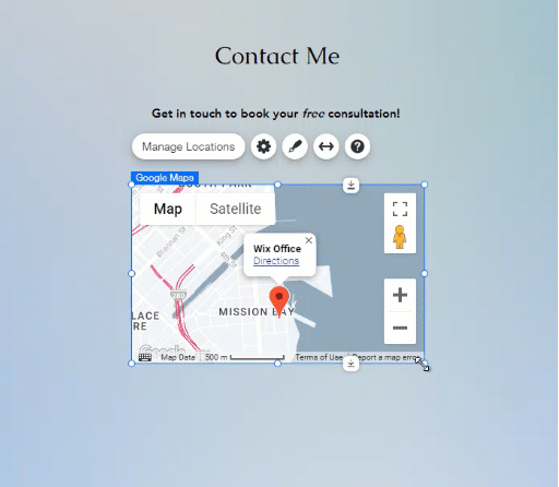 A GIF showing a maps element being resized with the stretch handles in the Editor.