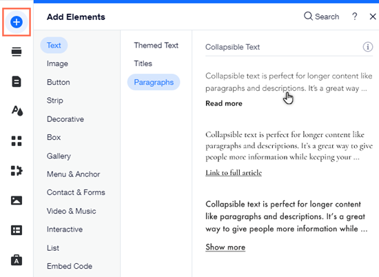 Wix Editor: Adding and Setting Up Collapsible Text