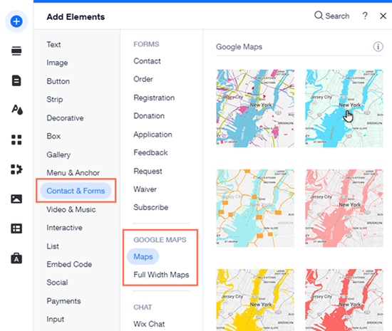 The Add Elements panel in the Wix Editor.