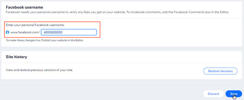 screenshot van de ingevoerde Facebook-gebruikersnaam in de moderatietool.