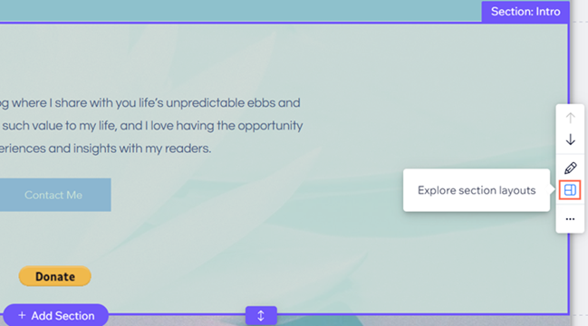 A section in the Wix Editor. The Explore section layouts icon in the toolbar is highlighted.