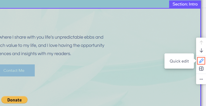 A section in the Wix Editor. The Quick edit icon in the toolbar is highlighted.