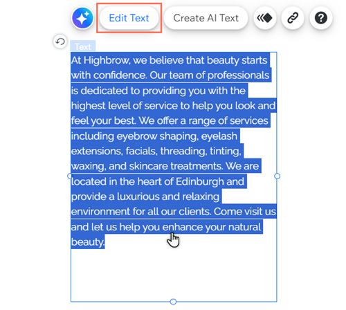 Editor X: Using the AI Text Creator, Help Center