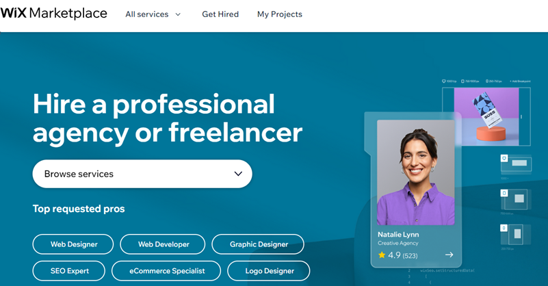 Wix Marketplace web sitesinin görünüşü.