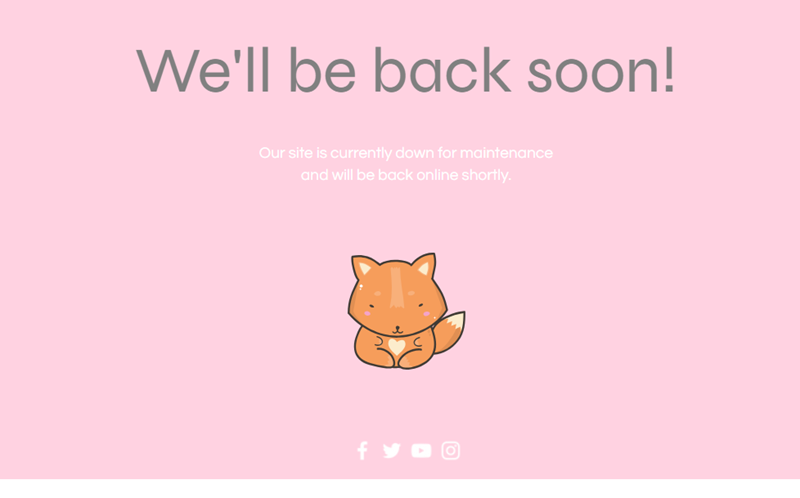 Un exemple de page « Fermé pour maintenance » sur un site Wix en ligne.