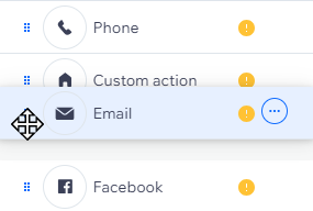 The actions panel in a QAB. The email action is being dragged to another position.